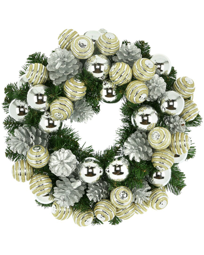 Creative Displays 22 Evergreen Holiday Wreath With Pinecones And Assorted Ornaments In Silver