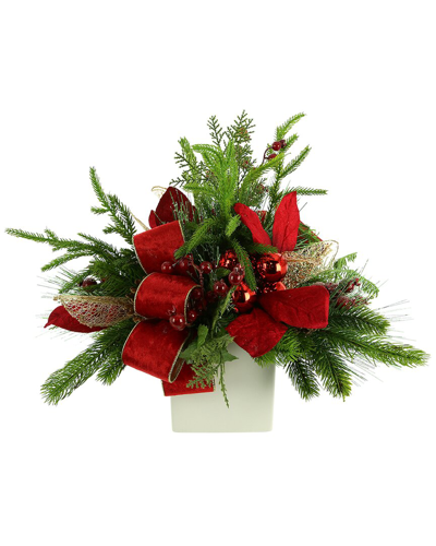 Creative Displays Evergreen Holiday Arrangement With Red Ornaments And Bows