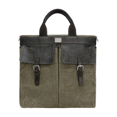 Dolce & Gabbana Canvas Shopper In Black_military_green