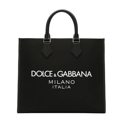 Dolce & Gabbana Shopper With Rubberized Logo In Black_black