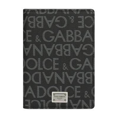 Dolce & Gabbana Coated Jacquard Passport Holder In Black_grey