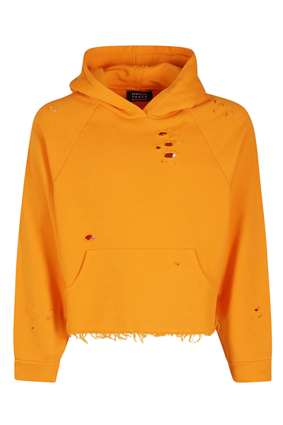 Liberal Youth Ministry Cropped Printed Distressed Cotton-jersey Hoodie In Orange