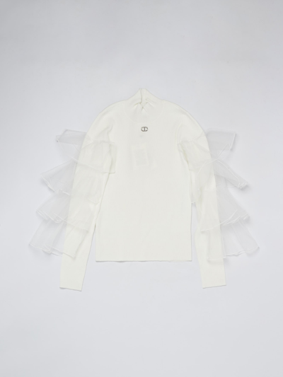 Twinset Kids' Ruffled Mock-neck Top In White