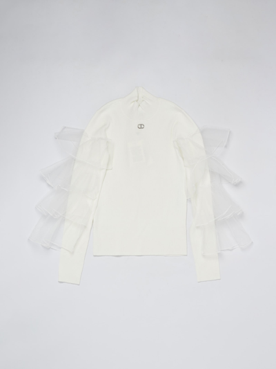 Twinset Kids' Ruffled Mock-neck Top In Bianco