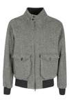 Baracuta Herringbone-patterned Bomber Jacket With Buttoned Pockets In Herringbone Grey