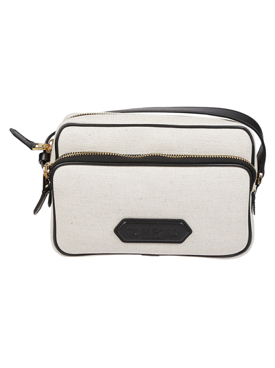 Tom Ford Medium Double Zip Messenger Bag In Natural/black