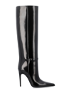Saint Laurent Vendome Buckled Glossed-leather Knee Boots In Black