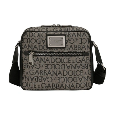 Dolce & Gabbana Coated Jacquard Crossbody Bag In Brown_black