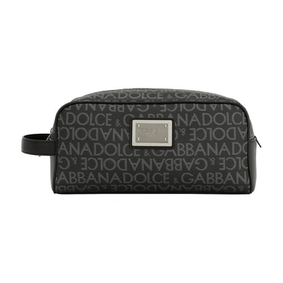 Dolce & Gabbana Coated Jacquard Toiletry Bag In Black_grey