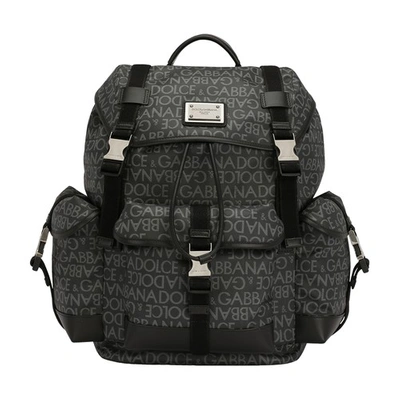 Dolce & Gabbana Coated Jacquard Backpack In Black_grey