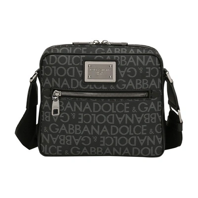 Dolce & Gabbana Coated Jacquard Crossbody Bag In Black_grey