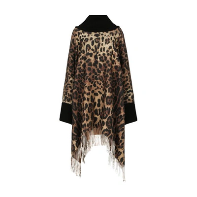 Dolce & Gabbana Animalier Wool And Cashmere Poncho In Leo