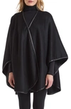 Sofia Cashmere Leather Trim Reversible Cashmere Cape In Black/ Black