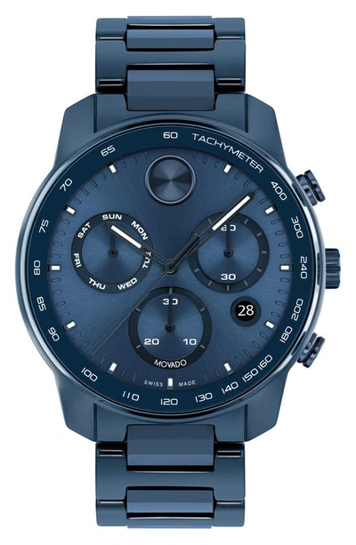 Movado Bold Verso Chronograph Ceramic Bracelet Watch, 44mm In Blue
