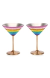 Kurt Geiger Set Of 2 Rainbow Crystal Martini Glasses In Multi/other