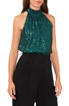 Halogen Halter Neck Sequin Top In June Bug Green
