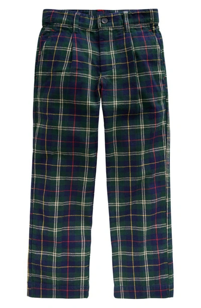 Mini Boden Kids' Plaid Pleated Smart Trousers In Blue / Green Check