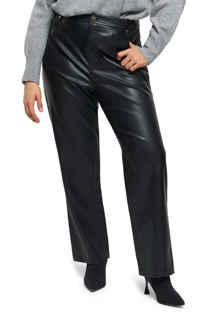 River Island Faux Leather Straight Leg Pants In Black
