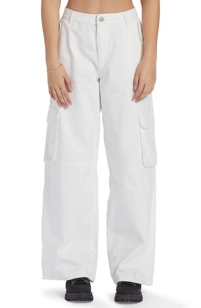 Roxy X Chloe Kim High Waist Wide Leg Cargo Pants In Snow White