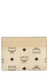 Mcm Mini Aren Visetos Coated Canvas Card Case In Beige Black Logo