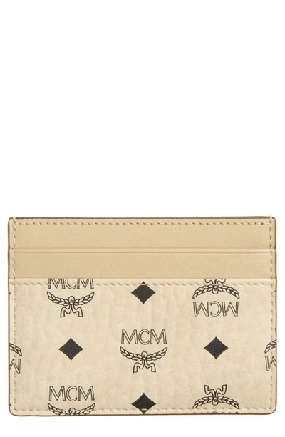 Mcm Mini Aren Visetos Coated Canvas Card Case In Beige Black Logo