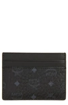 Mcm Mini Visetos Coated Canvas Card Case In Black