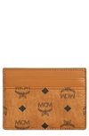 Mcm Mini Aren Visetos Coated Canvas Card Case In Cognac