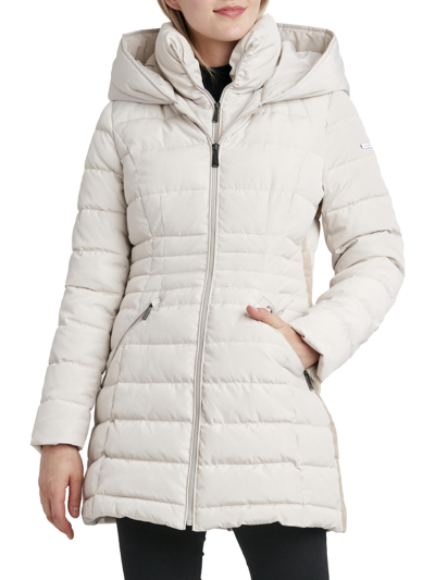 Laundry By Shelli Segal Womens Quilted Hooded Puffer Coat In Grey