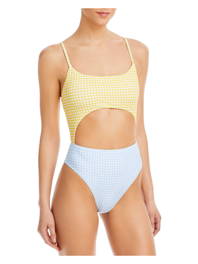 Aqua Swim Womens Checkered Cut-out One-piece Swimsuit In Yellow
