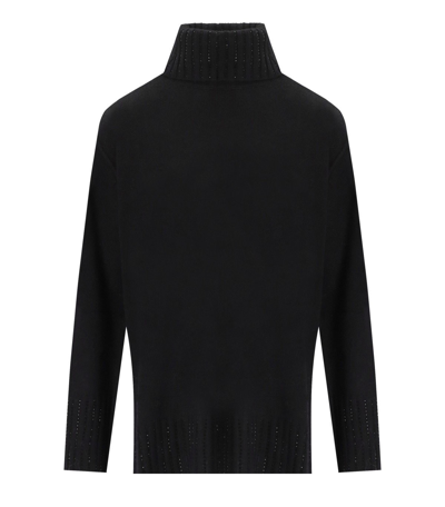 Twinset Black Oversize Turtleneck Jumper With Rhinestones