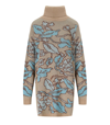 TWINSET JACQUARD HEARTS AND LEAFS BEIGE TURTLENECK MAXI JUMPER