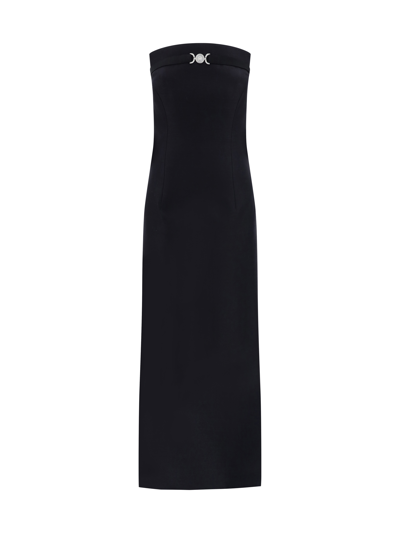 Versace Wool And Silk Blend Long Pencil Dress In Nero