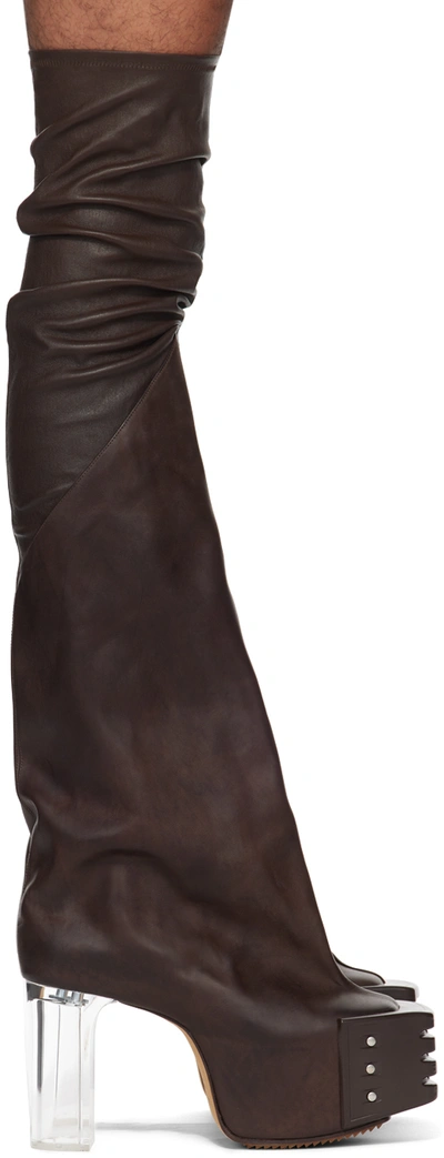 Rick Owens Brown Flared Platform Boots In 40 Brown/clear