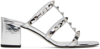 VALENTINO GARAVANI SILVER ROCKSTUD HEELED SANDALS