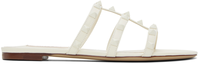 Valentino Garavani Rockstud Caged Calfskin Flat Sandals In White