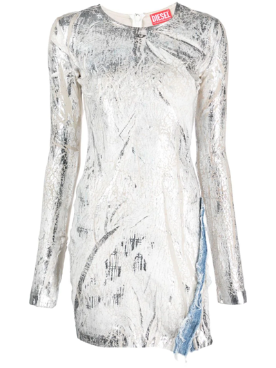 Diesel D-hopply Laminated Jersey Minidress In White