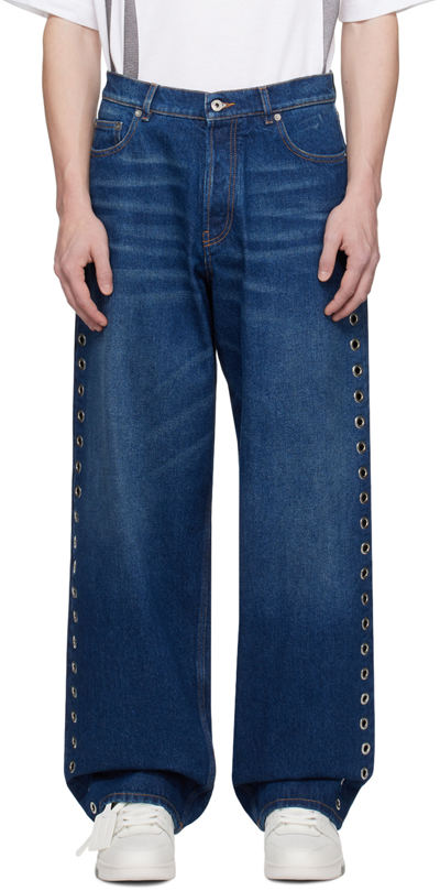 Off-white Blue Eyelet Jeans In Medium Blue