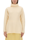 Jil Sander Ribbed Turtleneck Shirt With Oversized Silhouette In Ivory