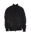 K-way Oversized Bomber Jacket With Ribbed Finish In Black