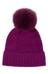 STEWART OF SCOTLAND TWO-TONE RIB KNIT BEANIE WITH GENUINE SHEARLING POM