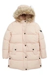 Sam Edelman Kids' Expedition Quilt Longline Puffer Jacket With Faux Fur Trim In Blush