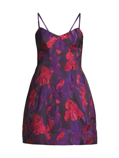 Liv Foster Floral Jacquard Fit-&-flare Mini Dress In Purple Multi