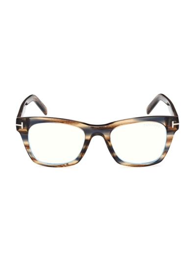 Tom Ford Men's 52mm Square Blue-block Optical Glasses In Shiny Tabacco Blue