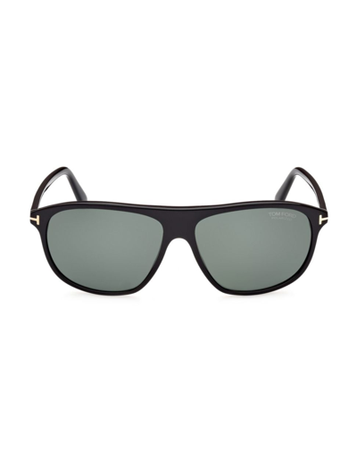Tom Ford Prescott 60mm Square Polarized Sunglasses In Black Green