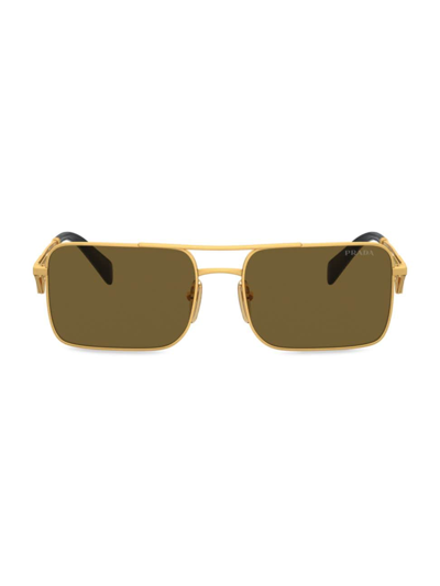 Prada Men's A52s 56mm Rectangular Sunglasses In Matte Gold Brown