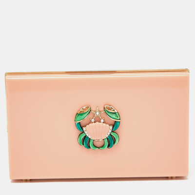 Pre-owned Charlotte Olympia Peach Perspex Cancer Zodiac Pandora Box Clutch In Orange