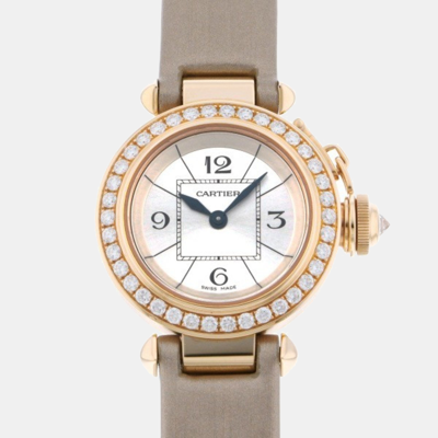 Pre-owned Cartier Silver Diamond 18k Rose Gold Miss Pasha Wj124026 Quartz Women's Wristwatch 27 Mm