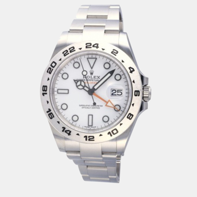 Pre-owned Rolex White Stainless Steel Explorer Ii 216570 Automatic Men's Wristwatch 42 Mm