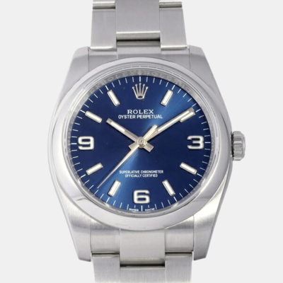 Pre-owned Rolex Blue Stainless Steel Oyster Perpetual 116000 Automatic Men's Wristwatch 36 Mm