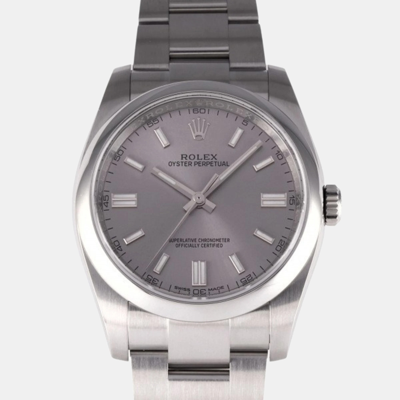 Pre-owned Rolex Grey Stainless Steel Oyster Perpetual 116000 Automatic Men's Wristwatch 36 Mm